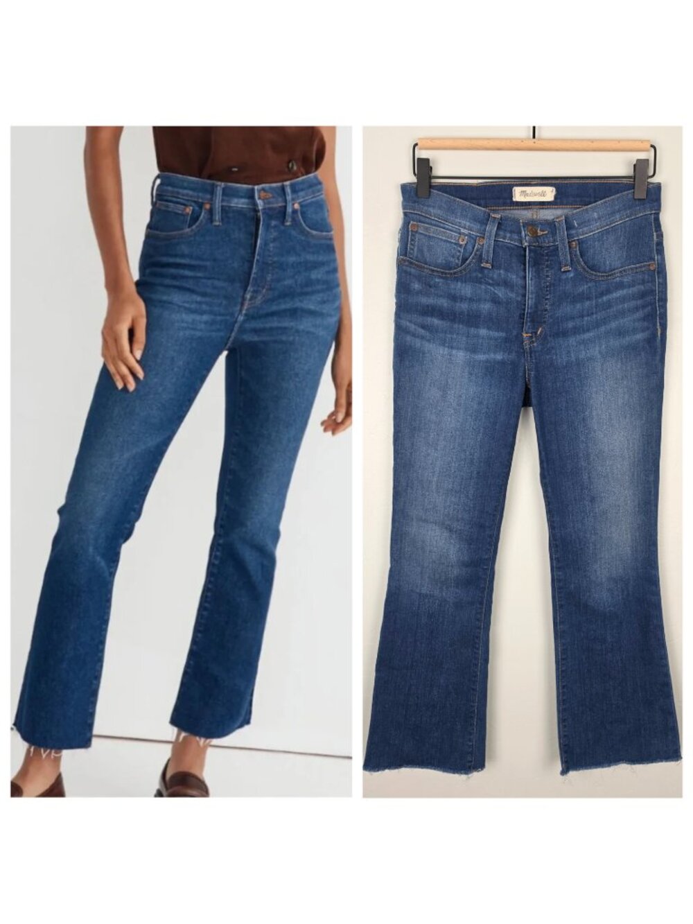 Madewell Cali Demi Boot Jeans Raw Hem Stretch Medium Wash Blue Size 27P Petite